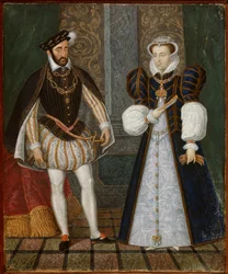 Porträtt av Henrik II (1519 - 1559) och Catherine de Medici (Caterina de Medici) (1519 - 1589), kung och drottning av Frankrike. Anonym fransk målning