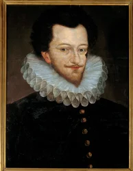 Porträtt av Henrik I av Lorraine, tredje hertig av Guise kallad scaar (1550-1588) Anonym trämålning av den franska skolan. 1500-talet sön. 0,66x0,46 m