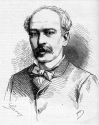 Porträtt av Hermenegildo Capelo (1841-1917), portugisisk upptäcktsresande. Gravyr i ""The Illustrous World""