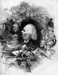 Porträtt av Honore Daumier (1808-1879), fransk serietecknare, målare och serietecknare. Gravyr i "" Le Monde Illustré"" nr 1143 den 22 februari