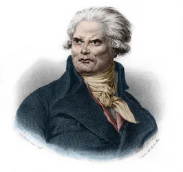 Porträtt av Honore Gabriel (Honore-Gabriel) Riqueti, greve av Mirabeau (1749-1791), fransk politiker och revolutionär. i "" LIBRE DES SPORERS"" av Louis de Cormenin Timon. 1842. Privat samling.