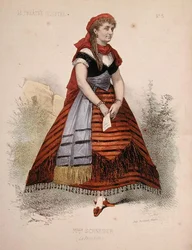 Porträtt av Hortense Schneider (1833-1920) i rollen som La Perichole i operetten med samma namn av Jacques Offenbach (1819-90) illustration från 