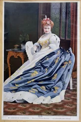 Porträtt av Hortense Schneider (1833-1920) i rollen som storhertiginnan i «La Grande Duchesse de Gerolstein» av Jacques Offenbach (1819-90), cirka 1867