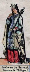 Porträtt av Isabelle de Hainaut (1170-1190), hustru till Filip II av Frankrike (kapetianernas dynasti). Illustration sent 1800-tal.