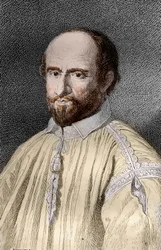 Porträtt av Jean Duvergier de Hauranne (1581-1643), Abbe av Saint-Cyran, fransk religiös och teolog Jansenist (Jean du Vergier de Hauranne, Abbe av Saint Cyran (1581-1643) Fransk munk som introducerade jansenismen i Frankrike) Gravyr från " Les mysteres