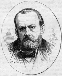 Porträtt av Jean Joseph Perraud (1819/1821-1876), fransk skulptör. Gravyr i "" Le Monde Illustré"" nr 890 av 2 maj 1874.