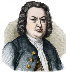 Porträtt av Jean Sebastian (Johann Sebastian) Bach (1685-1750) tysk kompositör. Gravyr från 1858.