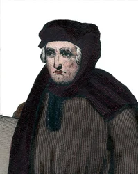 Porträtt av John Froissart (1337-1404), franska krönikörer från det medeltida Frankrike.