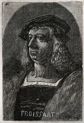 Porträtt av John Froissart (Jean Froissart) (1337-1404), franska krönikörer från det medeltida Frankrike - gravyr i "" Histoire de France"" av Victor Duruy (1811-1894) - 1882