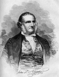 Porträtt av John James Audubon (1780-1851), amerikansk ornitolog. Gravyr i "" Le Magasin pittoreska""