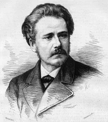 Porträtt av Jules Massenet (1842-1912), fransk kompositör. Gravyr i "" Le Monde Illustré"" nr 1047 av 5 maj 1877.