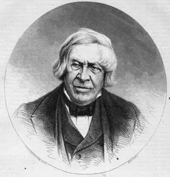 Porträtt av Jules Michelet (1798-1874), fransk historiker och författare. Gravyr i "" Le Monde Illustré"" nr 879 av 14 februari 1874.