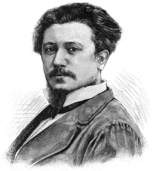 Porträtt av Karl Daubigny (1846-1886), fransk målare. Gravyr i ""The Illustrated World"", 5 juni