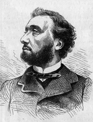 Porträtt av Leon Gambetta (1838-1882), fransk politiker. Gravyr i "" Den illustrerade världen"" nr 634 av 5 juni