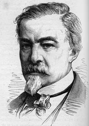 Porträtt av Leon Plee (1815-1879), fransk journalist och författare. Gravyr i "" Le Monde Illustré"" nr 1141 den 8 februari