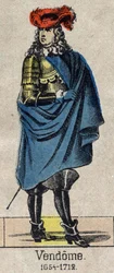 Porträtt av Louis-Joseph (Louis Joseph) de Bourbon (1645-1712) känd som Grand Vendome, hertig av Penthievre och Mercoeur, sedan hertig av Vendome och par av Frankrike. Bild på Epinal från slutet av 1800-talet.