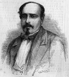 Porträtt av Luiz Augusto Rebello da Silva (1822-1871), portugisisk författare. Gravyr i "" Le Monde Illustré "" nr 227 av 17 augusti 1861.