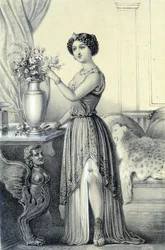 Porträtt av Mademoiselle de Fontenay eller Teresa (Theresa eller Terezia) Cabarrus, känd som Madame Tallien (Talien) - i "Galerie historique de la Revolution francaise" av Albert Maurin