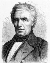 Porträtt av Marc Séguin (1786 - 1844), fransk ingenjör som tänkte ut principen om hängbroar, även uppfinnare av den rörformade pannan - i "Album de la Science; berömda vetenskapsmän; Stora upptäckter””” 1896.