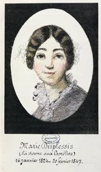 Porträtt av Marie Duplessis (1824-1847) även känd som La Dame aux Camelias, 1847