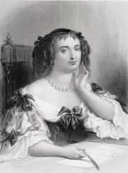 Porträtt av Marie de Rabutin-Chantal (Rabutin Chantal), markisin av Sevigne känd som Madame de Sevigne (1626-1696) författare - gravyr