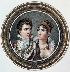Porträtt av Napoleon I (1769-1821) och Josephine de Beauharnais (1763-1814) Målning på lock av godis. 1800-talet