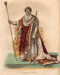 Porträtt av Napoleon I (Napoleon Bonaparte) (1769-1821), fransmännens kejsare, i kejserliga dräkter.