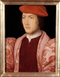 Porträtt av Odet de Coligny, kardinal av Chatillon 1534 (ljumskeson till Gaspard de Coligny, Marechal av Frankrike och bror till amiral Gaspard de Coligny) (1517-1571) omkring 1535 Målning av den franska skolan på 1500-talet. Dämpa. 0,32x0,23m. Versaille