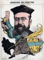 Porträtt av Paul Armand (Paul-Armand) Silvestre (1837-1901), fransk poet - tecknad av andra (Collignon och Tocqueville) i "" Les Hommes d