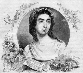 Porträtt av Pauline Viardot (1821-1910), fransk sångerska, i operan ""Orphee"" av den tyske kompositören Cristoph Willibald von Gluck (1714-1787). Gravyr i "" Le Monde Illustré"" nr 137 den 26 november