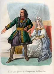 Porträtt av Peter den store (Peter Ier Le Grand) (1672-1725), rysk tsar