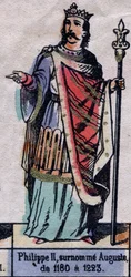 Porträtt av Filip II av Frankrike, känd som Philippe Auguste (1165-1223) (kapeternas dynasti). Illustration sent 1800-tal.