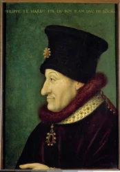 Porträtt av Filip II the Hardi (1342-1404) hertig av Bourgogne 1363 Målning av den franska skolan. 1500-talet. Sol 0,42x0,29 m