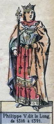 Porträtt av Filip V av Frankrike, dit Philippe le Long (1291-1322) (kapeternas dynasti). Illustration sent 1800-tal.