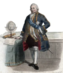 Porträtt av Pierre Andre de Suffren de Saint Tropez (Saint-Trophez), fogde av Suffren (1729-1788), fransk amiral. illustration från ""The French Plutarch"" av Edmond Mennechet