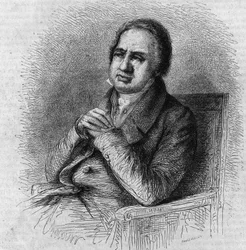 Porträtt av Pierre Simon Ballanche (1776 -1847), fransk författare och filosof. Gravyr av Bocour i "" Le Magasin Picturesque""
