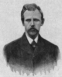 Porträtt av Porträtt av Fridtjof Nansen (1861-1930), norsk upptäcktsresande. Gravyr i "La gazette du dimanche" den 5 mars