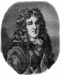 Porträtt av prins Eugen Francois av Savojen (1663-1736). Gravyr i "Historien om påvarna-kungarna-drottningarna och kejsarna genom århundradena"" av Maurice Lachatre