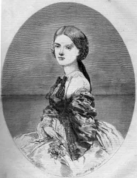 Porträtt av prinsessan Clotilde av Savojen (1843-1911), framtida fru till prins Napoleon (1822-1891). Gravyr i "" Le Monde Illustré"" nr 94 av 29 januari 1859.