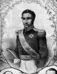 Porträtt av Radama II (1829-1863), kung av Madagaskar. Gravyr i "" Le Monde Illustré"" nr 268 av 31 maj 1862.