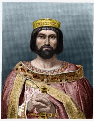 Porträtt av Thierry I (? - 533), kung av Austrasia - i "" Histoire des Francais"" av Lavallee, gravyr, sd.