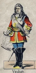 Porträtt av Vauban Sebastien the Prestre (1633-1707), marechal av Frankrike. Bild på Epinal från slutet av 1800-talet. Privat samling.