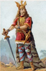 Porträtt av Vercingetorix (72-46 f.Kr.), gallernas kung. Kromolitografi omkring 1890.