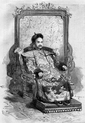 Porträtt av Xianfeng (1831-1861), Kinas kejsare under Qingdynastin. Gravyr i "" Le Monde Illustré"" nr 199 den 2 februari