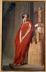 Porträtt av komikern Elisabeth Felix kallad Mademoiselle Rachel (1821-1858) förkroppsligar tragedin Painting de l