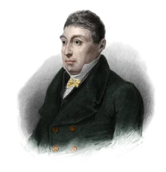 Porträtt av general La Fayette (Marie Gilbert Mottier, Marquis de Lafayette) (1757-1834), fransk aristokrat, militärofficer och politiker. i "" LIBRE DES SPORERS"" av Louis de Cormenin Timon. 1842. Privat samling.
