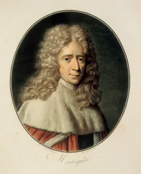 "Porträtt av den franske filosofen och politiska mannen Charles de Secondat, Baron de la Brede och Montesquieu