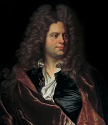 Porträtt av den franske författaren Jean de La Bruyere (1645-1696) Målning av den franska skolan på 1600-talet. Chantilly, Conde Museum