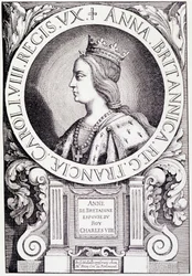 Porträtt av drottningen av Frankrike Anne av Bretagne (1477-1514). Gravyr från "Louis XII et Anne de Bretagne" av Paul Lacroix, ed. Georges Hurtrel