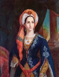 Porträtt av skådespelerskan Mlle Rachel i rollen som Roxanne för pjäsen Bajazet av Jean Racine (1639-99)